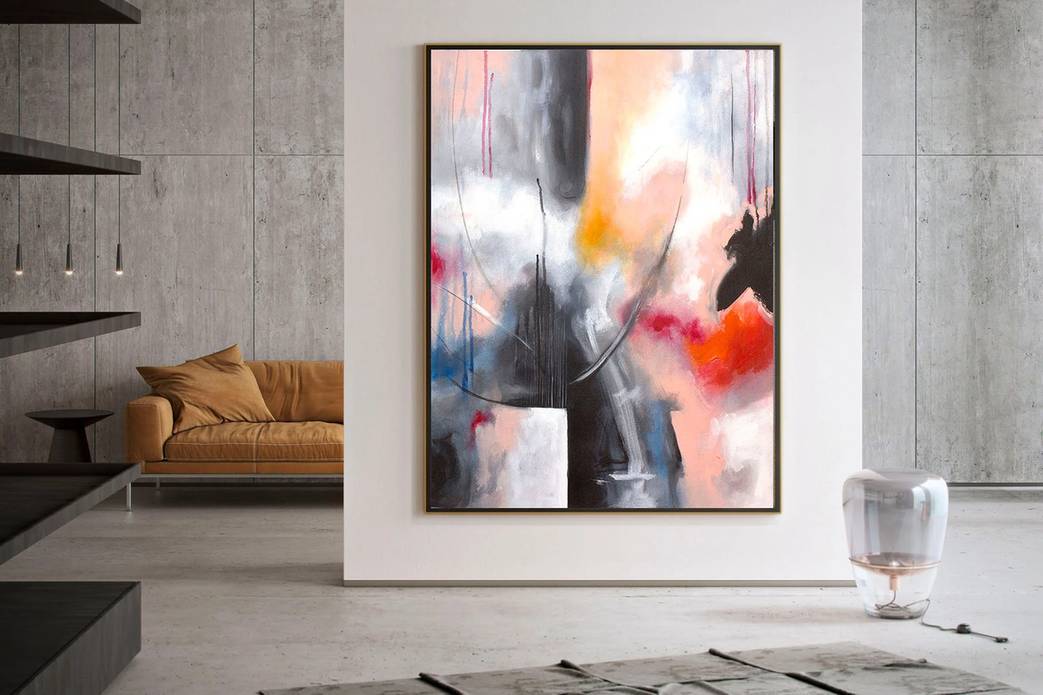 Red Original Hand-painted Oversize Painting Pink Abstract Canvas Artwork HGSO2